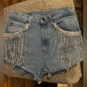 Rhinestone fringe shorts hand made bling